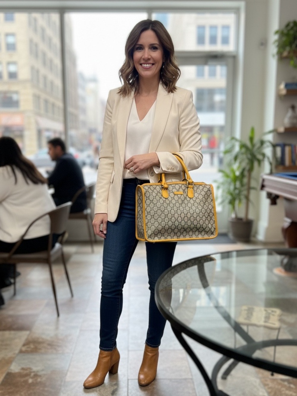 💜Gucci Beige and Yellow Tote with matching Credit Card Holder